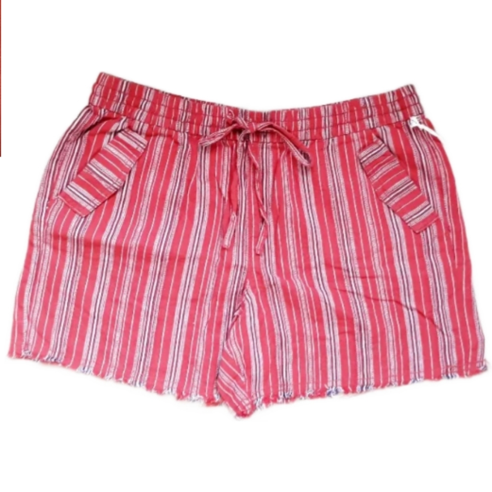 A.N.A. Red Stripe Shorts with Frayed Hem - Size Medium Linen Blend Shorts
